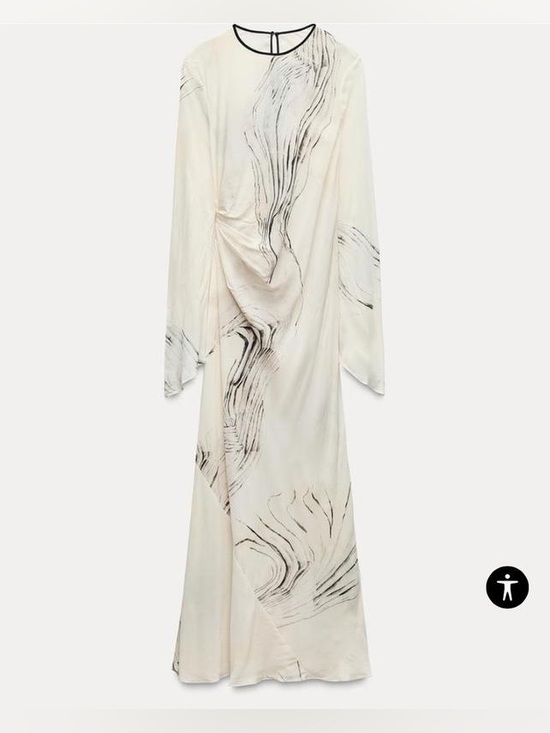 Zara Dresses & Skirts - Zara Cream Long-Sleeve Abstract Print Maxi Dress with Black Trim